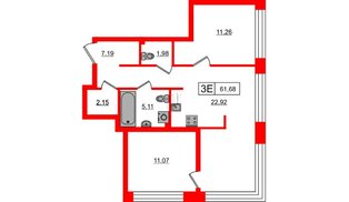 Квартира в ЖК «Башни Элемент», 2 комнатная, 61.68 м², 3 этаж