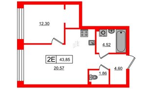 Квартира в ЖК Bashni Element , 1 комнатная, 43.85 м², 3 этаж