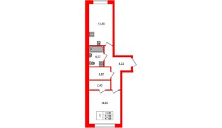 Квартира в ЖК Квартал «Новый Московский», 1 комнатная, 47.66 м², 1 этаж