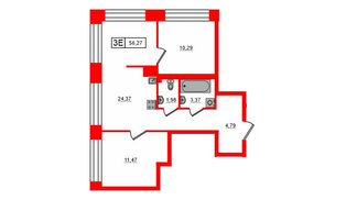 Квартира в ЖК Bashni Element , 2 комнатная, 56.27 м², 4 этаж