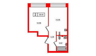 Квартира в ЖК Bashni Element , 1 комнатная, 38.65 м², 10 этаж