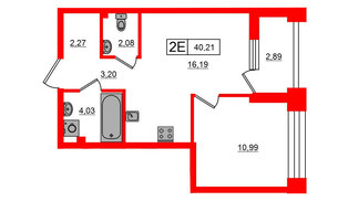 Квартира в ЖК Bashni Element , 1 комнатная, 40.21 м², 3 этаж