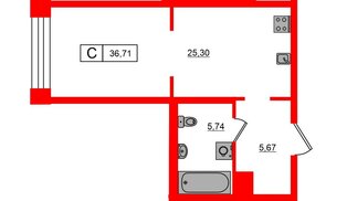 Квартира в ЖК «Башни Элемент», студия, 36.71 м², 6 этаж
