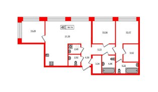 Квартира в ЖК «Башни Элемент», 3 комнатная, 99.74 м², 3 этаж