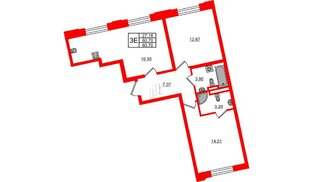 Квартира в ЖК Цивилизация на Неве, 2 комнатная, 60.7 м², 2 этаж