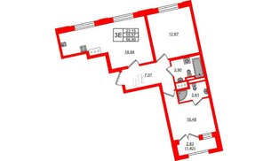 Квартира в ЖК Цивилизация на Неве, 2 комнатная, 56.99 м², 11 этаж
