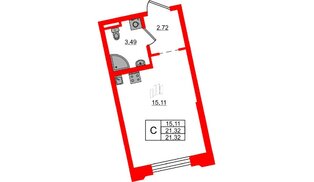 Квартира в ЖК Цивилизация на Неве, студия, 21.32 м², 2 этаж