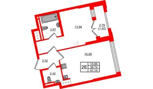 Квартира в ЖК Цивилизация на Неве, 1 комнатная, 41.14 м², 15 этаж