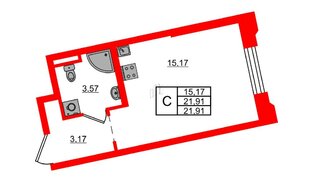 Квартира в ЖК Цивилизация на Неве, студия, 21.91 м², 2 этаж
