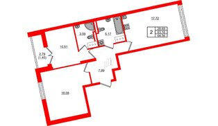 Квартира в ЖК Цивилизация на Неве, 2 комнатная, 64.56 м², 15 этаж