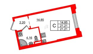 Квартира в ЖК Цивилизация на Неве, студия, 21.21 м², 2 этаж