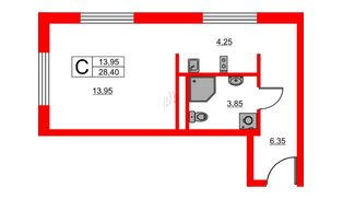 Апартаменты в ЖК «Авеню Апарт Пулково», студия, 28.4 м², 3 этаж