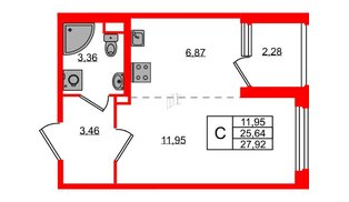 Квартира в ЖК «Дубровский», студия, 25.64 м², 1 этаж