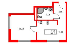 Апартаменты в ЖК «Авеню Апарт Пулково», 1 комнатные, 30.15 м², 6 этаж