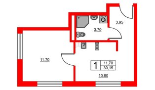 Апартаменты в ЖК «Авеню Апарт Пулково», 1 комнатные, 30.15 м², 10 этаж