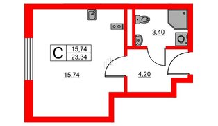 Апартаменты в ЖК «Авеню Апарт Пулково», студия, 23.34 м², 4 этаж