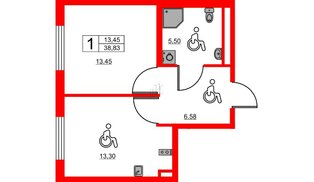 Апартаменты в ЖК «Авеню Апарт Пулково», 1 комнатные, 38.83 м², 10 этаж