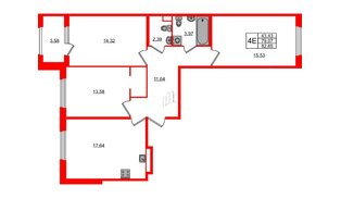 Квартира в ЖК Дубровский, 3 комнатная, 79.07 м², 2 этаж