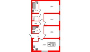 Квартира в ЖК 'Морская миля', 3 комнатная, 72.55 м², 23 этаж