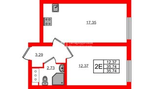 Квартира в ЖК «Морская миля», 1 комнатная, 35.74 м², 14 этаж