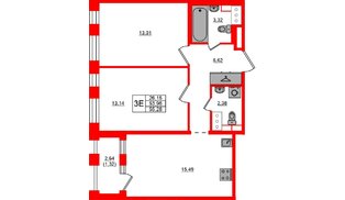 Квартира в ЖК «Респект», 2 комнатная, 55.28 м², 9 этаж