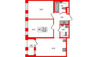 Квартира в ЖК «Респект», 2 комнатная, 55.28 м², 10 этаж
