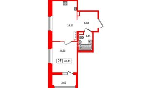 Квартира в ЖК «Ультра Сити 3.0», 1 комнатная, 35.44 м², 11 этаж