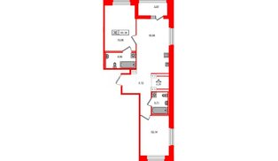 Квартира в ЖК «Ультра Сити 3.0», 2 комнатная, 65.38 м², 15 этаж