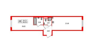 Апартаменты в ЖК ZOOM на Неве, 1 комнатные, 50.76 м², 4 этаж
