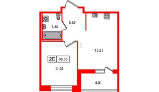 Квартира в ЖК Ultra City 3.0, 1 комнатная, 36.55 м², 14 этаж