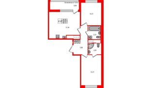 Квартира в ЖК «Город звёзд», 2 комнатная, 55.45 м², 10 этаж