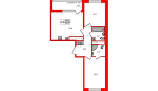 Квартира в ЖК «Город звёзд», 2 комнатная, 55.45 м², 18 этаж
