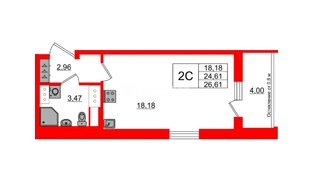 Квартира в ЖК «Город звёзд», студия, 24.61 м², 22 этаж