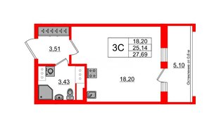 Квартира в ЖК «Город звёзд», студия, 25.14 м², 23 этаж