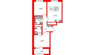 Квартира в ЖК «Город звёзд», 2 комнатная, 52.81 м², 3 этаж