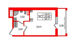 Квартира в ЖК «Город звёзд», студия, 25.48 м², 17 этаж