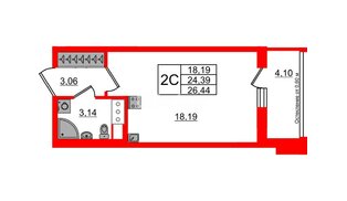 Квартира в ЖК «Город звёзд», студия, 24.39 м², 15 этаж