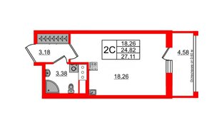 Квартира в ЖК «Город звёзд», студия, 24.82 м², 11 этаж