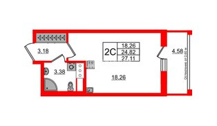 Квартира в ЖК «Город звёзд», студия, 24.82 м², 5 этаж