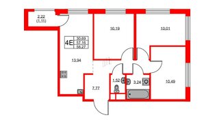 Квартира в ЖК «Новоселье», 3 комнатная, 58.27 м², 3 этаж