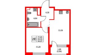 Квартира в ЖК «Новоселье», 1 комнатная, 34.27 м², 1 этаж