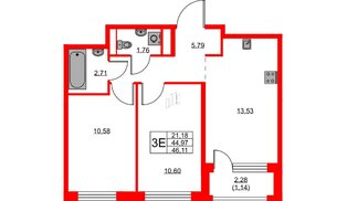 Квартира в ЖК «Новоселье», 2 комнатная, 46.11 м², 5 этаж