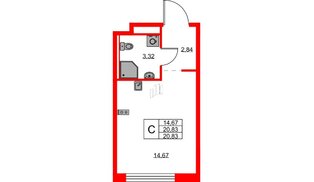 Квартира в ЖК «Новоселье», студия, 20.83 м², 3 этаж