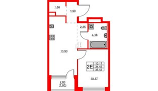 Квартира в ЖК GloraX Новоселье, 1 комнатная, 35.45 м², 8 этаж