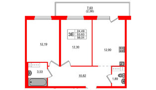 Квартира в ЖК «Дубровка. Park», 2 комнатная, 56.01 м², 5 этаж