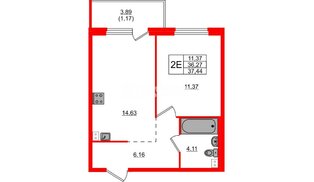 Квартира в ЖК «Дубровка. Park», 1 комнатная, 37.44 м², 2 этаж