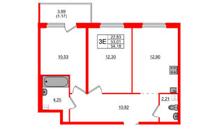 Квартира в ЖК «Дубровка. Park», 2 комнатная, 54.18 м², 2 этаж