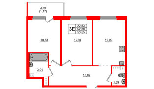 Квартира в ЖК «Дубровка. Park», 2 комнатная, 53.55 м², 4 этаж