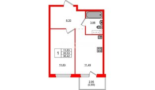 Квартира в ЖК «Дубровка. Park», 1 комнатная, 36.42 м², 4 этаж