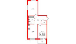 Квартира в ЖК «Дубровка. Park», 2 комнатная, 54.69 м², 2 этаж